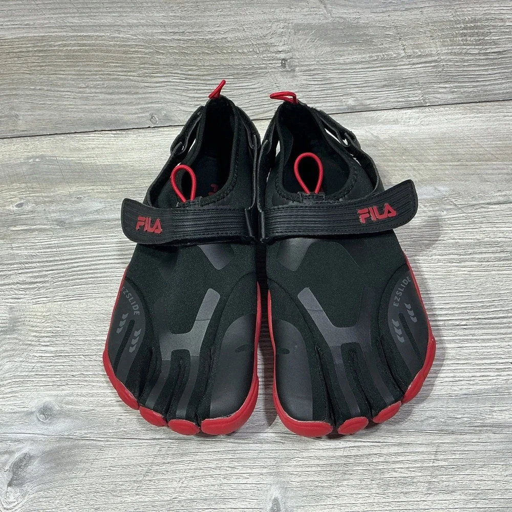Fila Skele-Toes EZ Slide Drainage Barefoot Running Shoes Black Red Mens Size 10